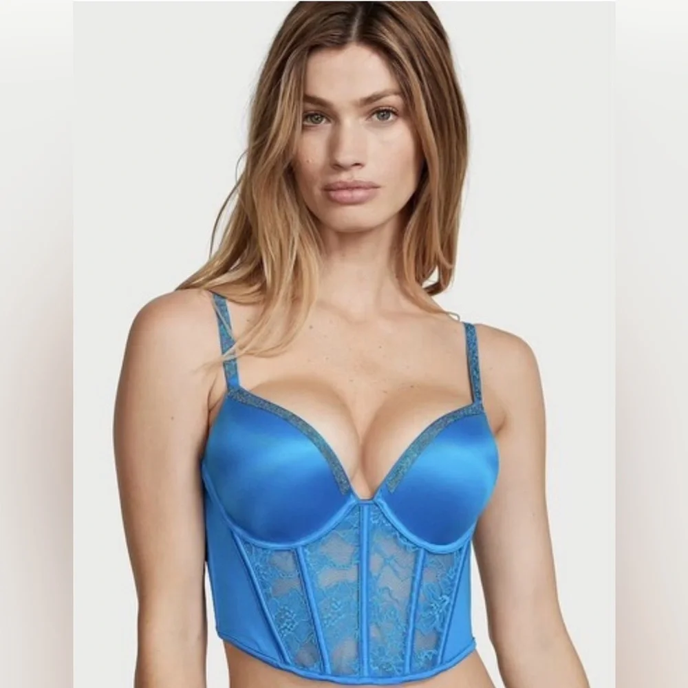 Victorias Secret Bombshell Push-Up Lace Bustier/Corset Top- Blue- Size 34A- NWT